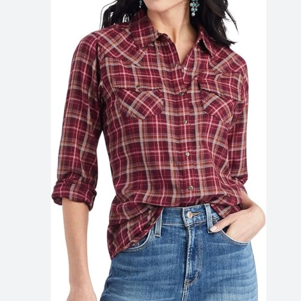 Roper garnet red plaid fitted snap western shirt NWOT size XSmall